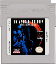 Cartridge artwork for Universal Soldier on the Nintendo Game Boy.