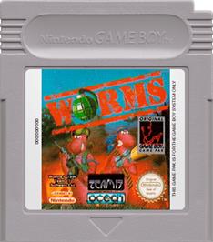 Cartridge artwork for Worms on the Nintendo Game Boy.