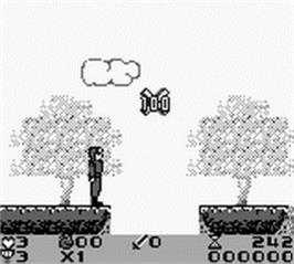 In game image of Attack of the Killer Tomatoes on the Nintendo Game Boy.