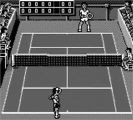 In game image of Jimmy Connors Tennis on the Nintendo Game Boy.
