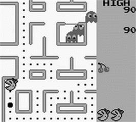 In game image of Ms. Pac-Man on the Nintendo Game Boy.