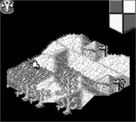 In game image of Populous on the Nintendo Game Boy.