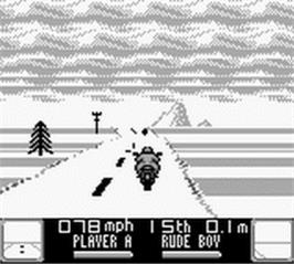 In game image of Road Rash on the Nintendo Game Boy.