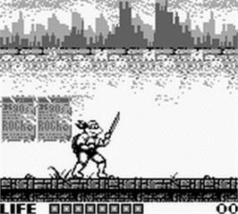 In game image of Teenage Mutant Ninja Turtles:  Fall of the Foot Clan on the Nintendo Game Boy.