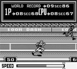 In game image of Track & Field on the Nintendo Game Boy.