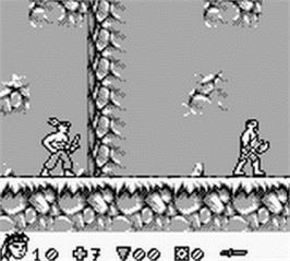 In game image of Turok: Battle of the Bionosaurs on the Nintendo Game Boy.