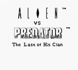 Title screen of Alien vs. Predator: The Last of His Clan on the Nintendo Game Boy.