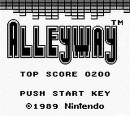 Title screen of Alleyway on the Nintendo Game Boy.