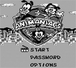Title screen of Animaniacs on the Nintendo Game Boy.