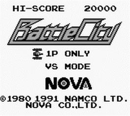 Title screen of Battle City on the Nintendo Game Boy.