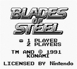 Title screen of Blades of Steel on the Nintendo Game Boy.