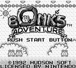 Title screen of Bonk's Adventure on the Nintendo Game Boy.