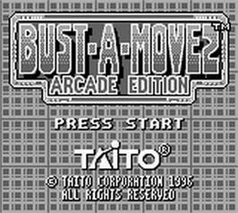 Title screen of Bust-a-Move 2: Arcade Edition on the Nintendo Game Boy.