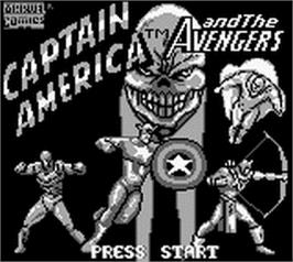 Title screen of Captain America and The Avengers on the Nintendo Game Boy.