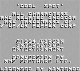 Title screen of Cool Spot on the Nintendo Game Boy.