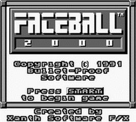 Title screen of Faceball 2000 on the Nintendo Game Boy.