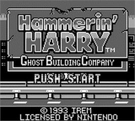 Title screen of Hammerin' Harry: Ghost Building Company on the Nintendo Game Boy.