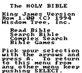 Title screen of King James Bible For Use On Game Boy on the Nintendo Game Boy.