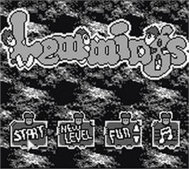 Title screen of Lemmings on the Nintendo Game Boy.