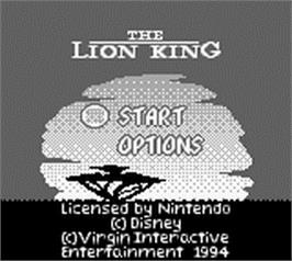 Title screen of Lion King on the Nintendo Game Boy.