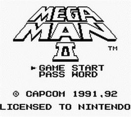 Title screen of Mega Man 2 on the Nintendo Game Boy.