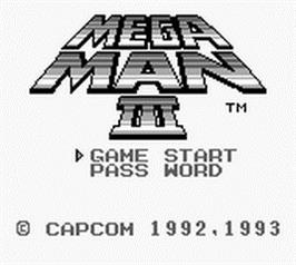 Title screen of Mega Man III on the Nintendo Game Boy.