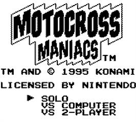 Title screen of Motocross Maniacs on the Nintendo Game Boy.