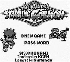 Title screen of Mystical Ninja Starring Goemon on the Nintendo Game Boy.