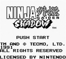 Title screen of Ninja Gaiden: Shadow on the Nintendo Game Boy.