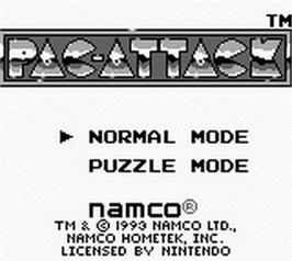 Title screen of Pac-Attack on the Nintendo Game Boy.