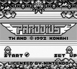 Title screen of Parodius on the Nintendo Game Boy.