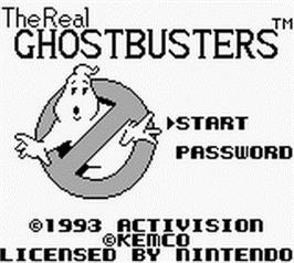 Title screen of Real Ghostbusters, The on the Nintendo Game Boy.