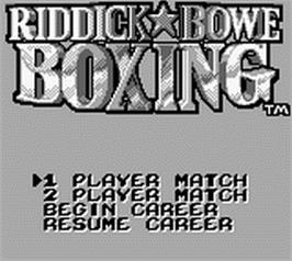 Title screen of Riddick Bowe Boxing on the Nintendo Game Boy.