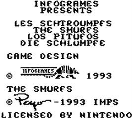 Title screen of Smurfs on the Nintendo Game Boy.
