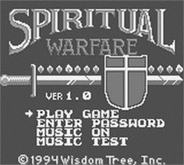 Title screen of Spiritual Warfare on the Nintendo Game Boy.