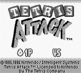 Title screen of Tetris Attack on the Nintendo Game Boy.