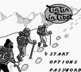 Title screen of Tintin in Tibet on the Nintendo Game Boy.