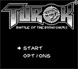Title screen of Turok: Battle of the Bionosaurs on the Nintendo Game Boy.