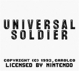 Title screen of Universal Soldier on the Nintendo Game Boy.