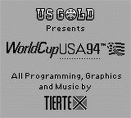 Title screen of World Cup USA '94 on the Nintendo Game Boy.
