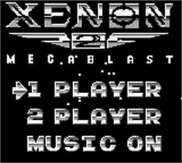 Title screen of Xenon 2: Megablast on the Nintendo Game Boy.