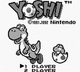 Title screen of Yoshi on the Nintendo Game Boy.