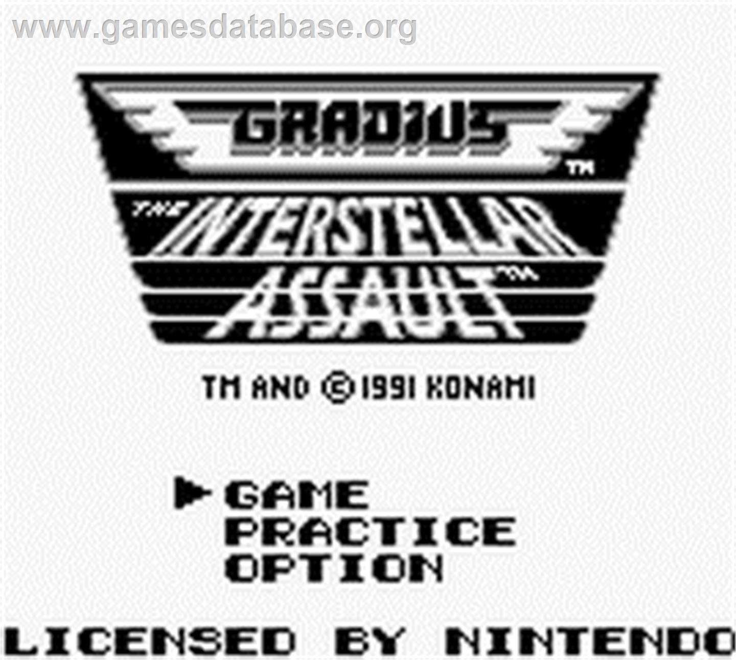 Gradius: The Interstellar Assault - Nintendo Game Boy - Artwork - Title Screen