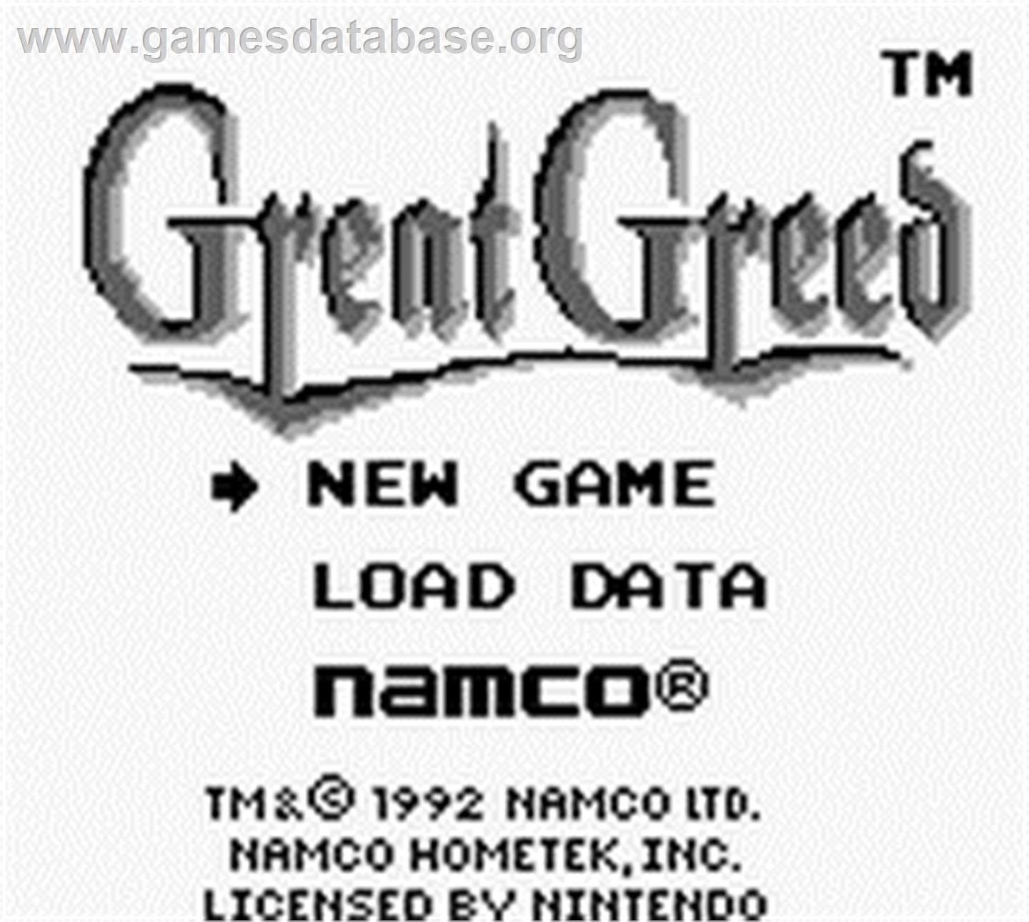 Great Greed - Nintendo Game Boy - Artwork - Title Screen