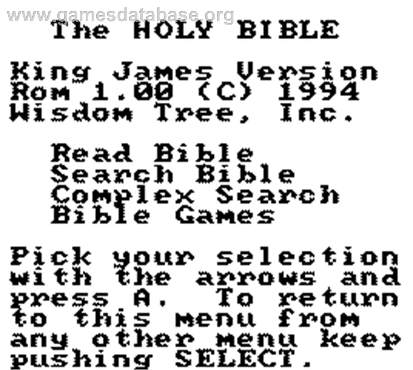 King James Bible For Use On Game Boy - Nintendo Game Boy - Artwork - Title Screen