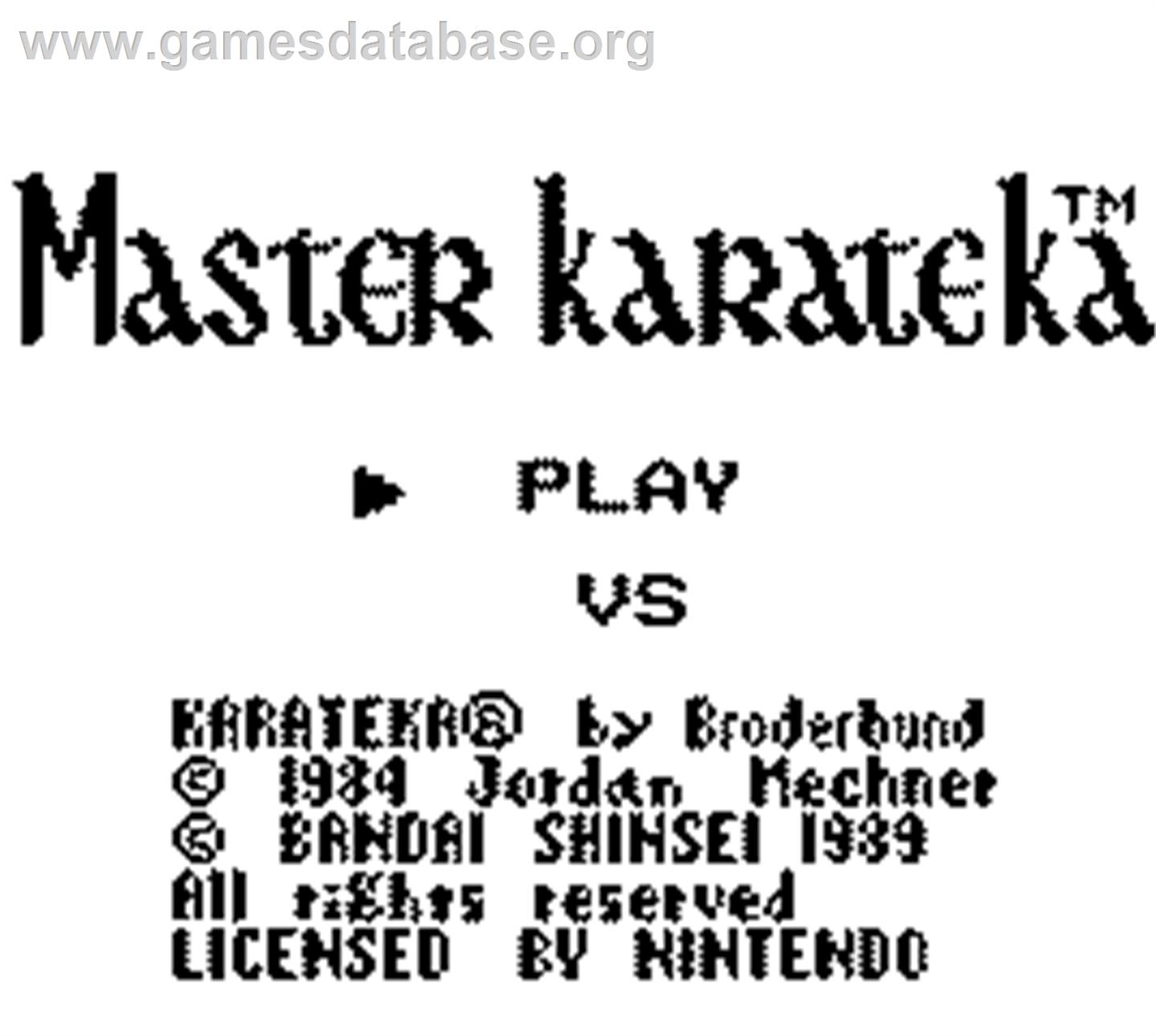 Master Karateka - Nintendo Game Boy - Artwork - Title Screen