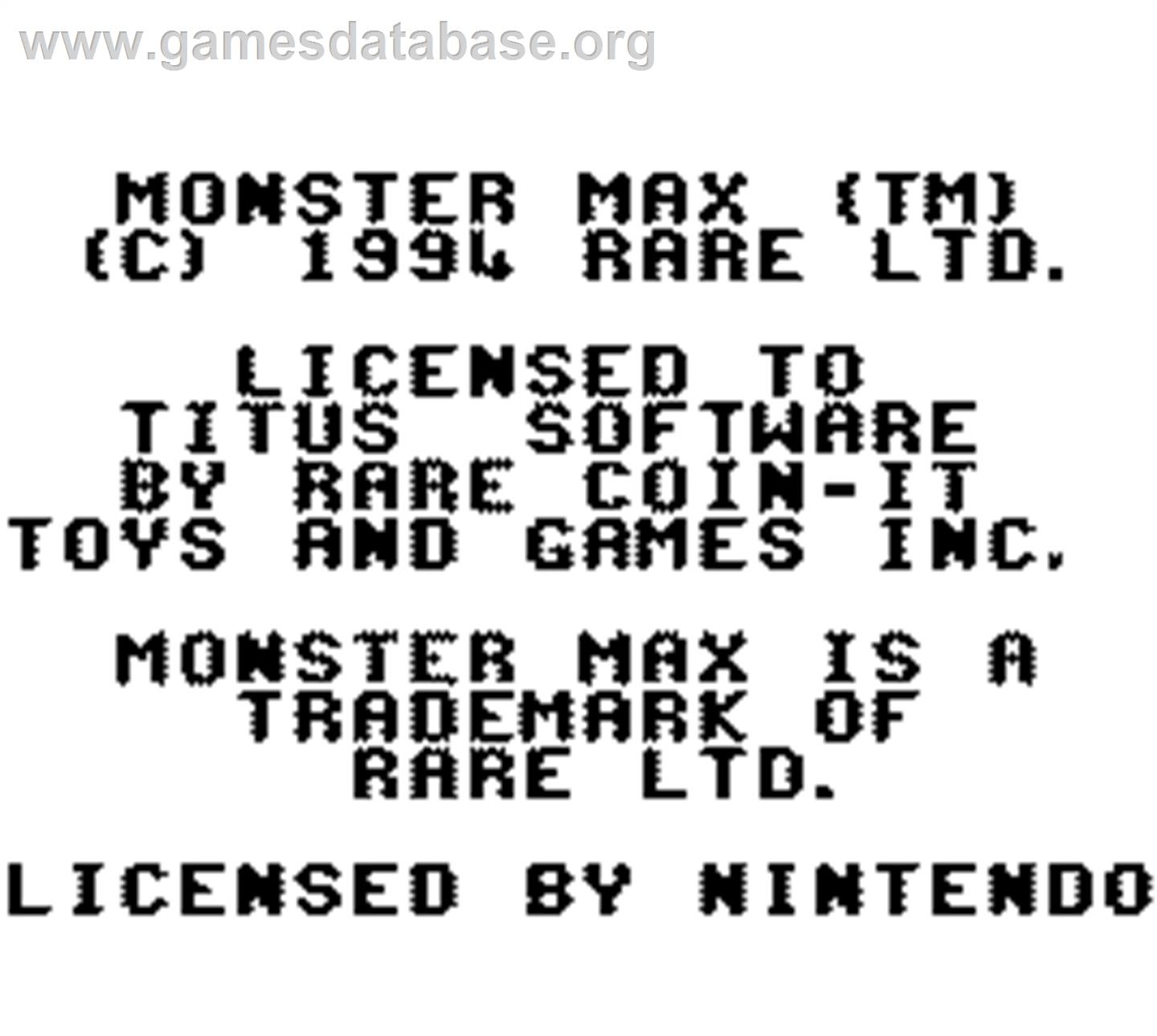Monster Max - Nintendo Game Boy - Artwork - Title Screen