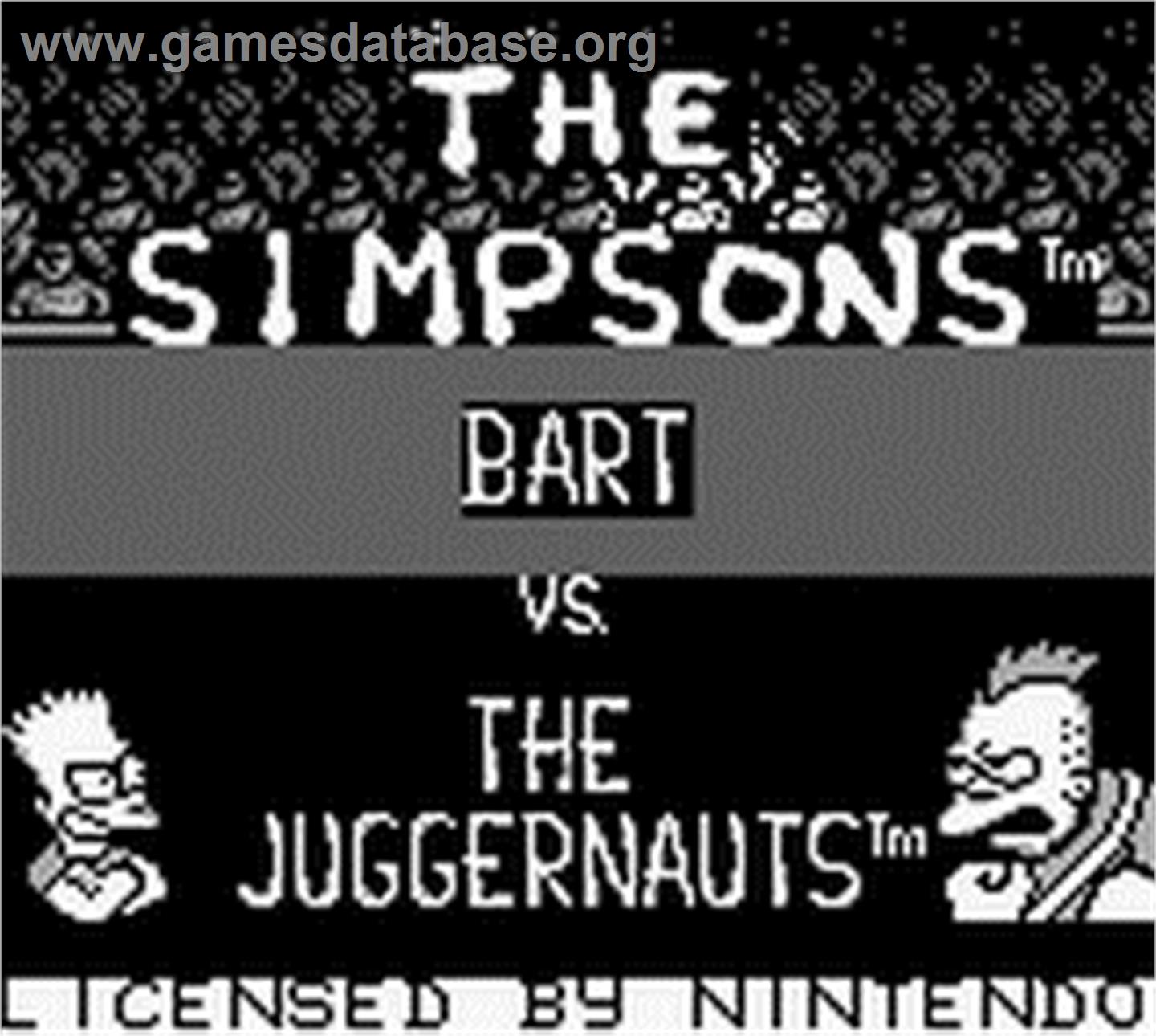 Simpsons: Bart vs. the Juggernauts - Nintendo Game Boy - Artwork - Title Screen