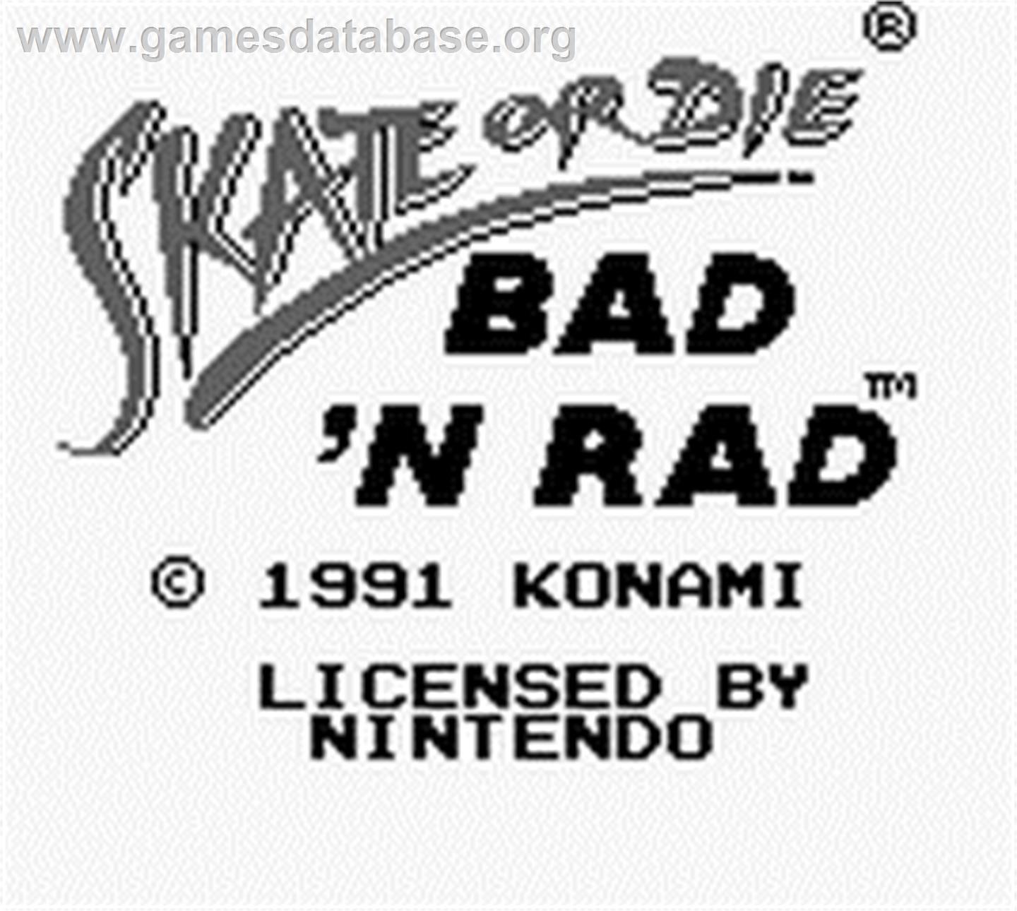 Skate or Die: Bad 'N Rad - Nintendo Game Boy - Artwork - Title Screen