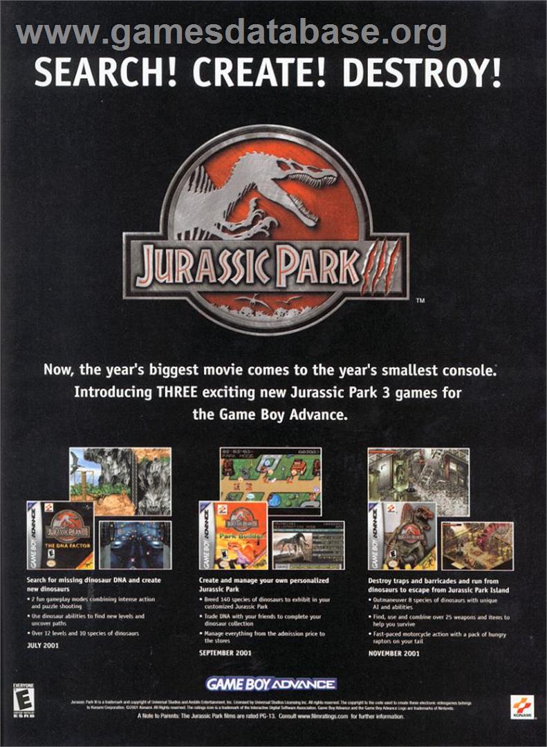 Jurassic Park III: Island Attack - Nintendo Game Boy Advance - Artwork - Advert